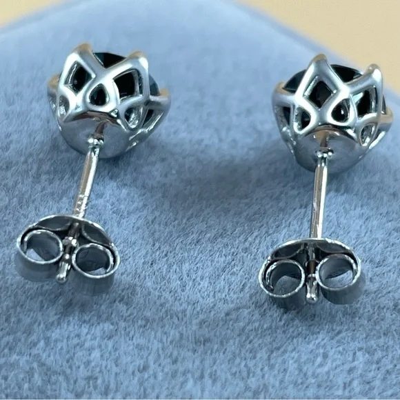 2CTW Black Certified‎ Moissanite Round Cut Stud Sterling Silver Earrings